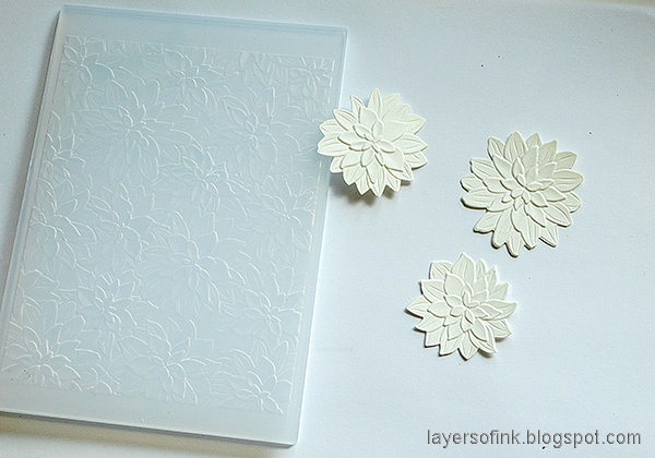 Layers of ink - Blue Flowers Textured Card Tutorial by Anna-Karin Evaldsson. Die cut and emboss the flowers.