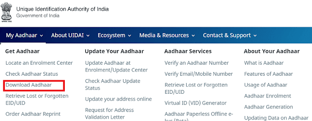 Download Aadhaar Card / E-Aadhaar