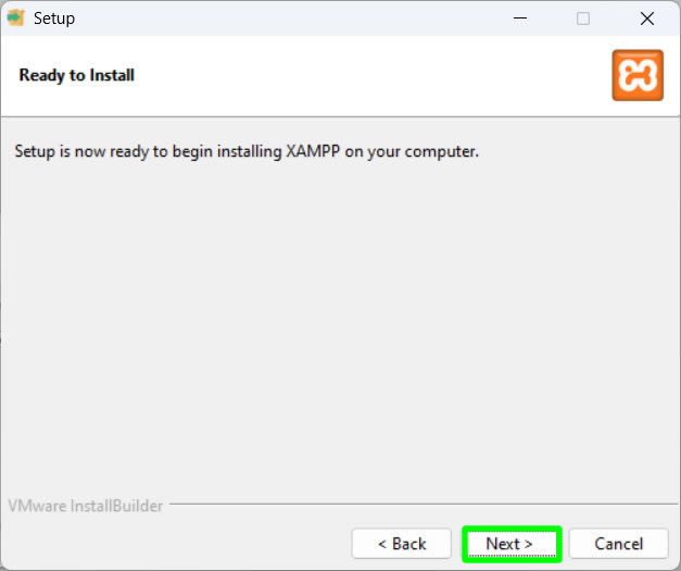 xampp installation ready to begin