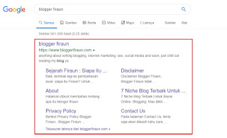 Penampakan sitelink untuk keyword Blogger Firaun (sitelink diberikan oleh Google secara alami)