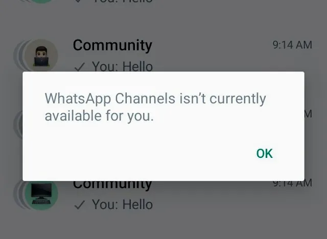 WhatsApp Channels isn't Currently Available To You