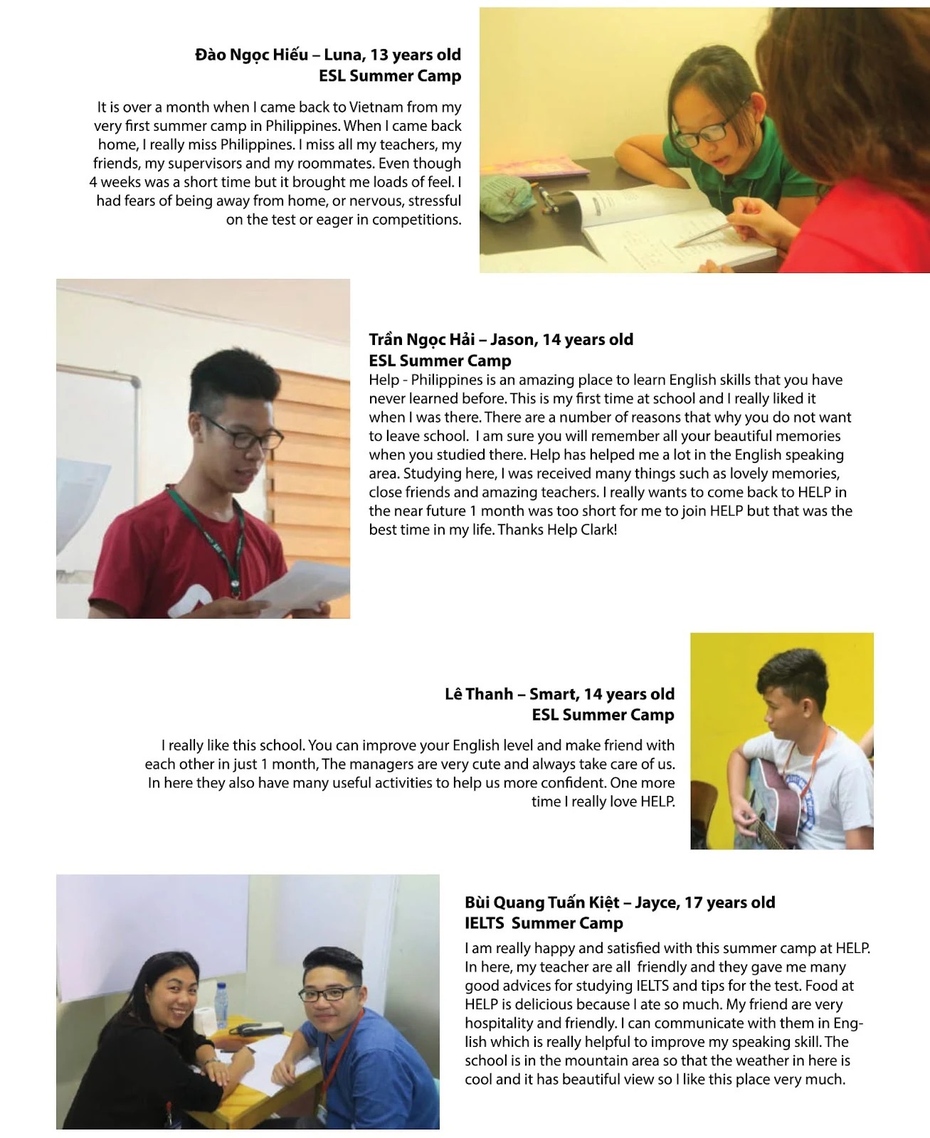 Trại hè Tiếng Anh Philippines - HELP Clark English Junior Camp  - Cảm nhận học viên