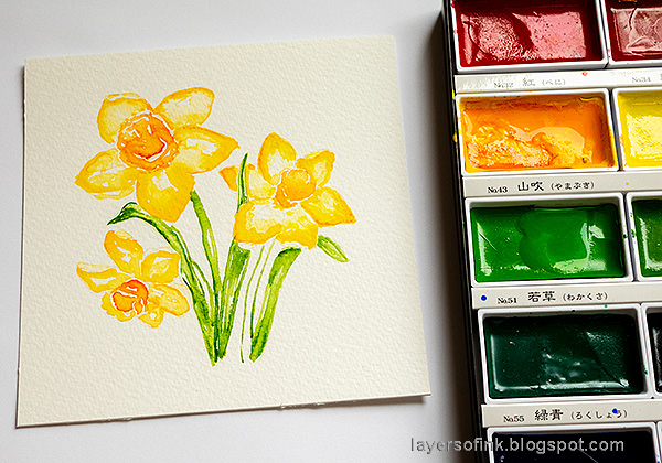 Layers of ink - Watercolor Daffodils Tutorial by Anna-Karin Evaldsson. Paint the leaves.