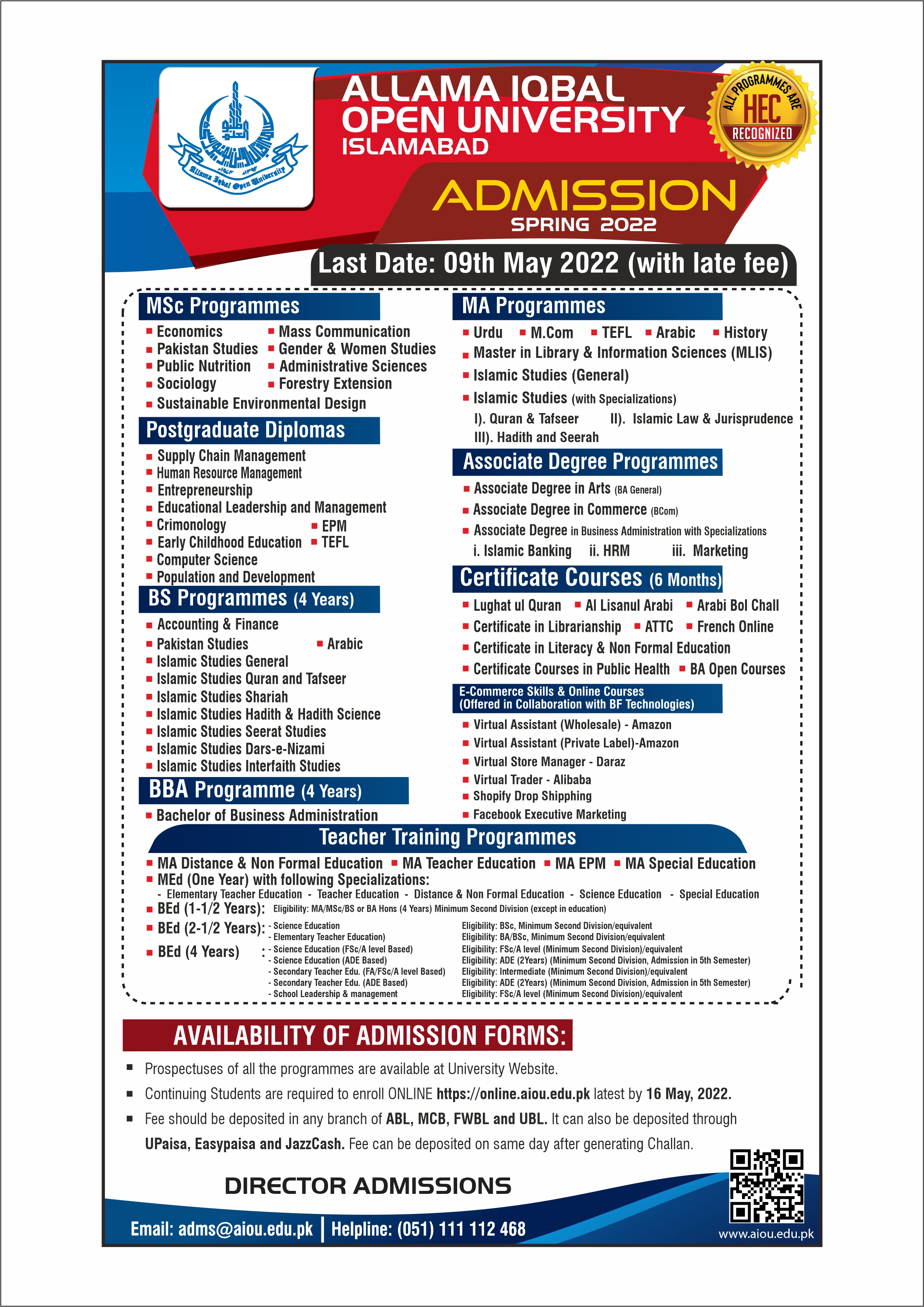 Admission advertisement for Phase ii LateFee