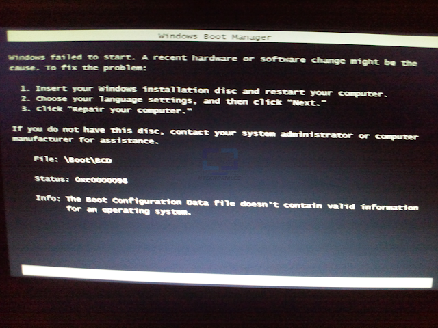 Windows boot manager pidiendo disco del sistema