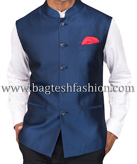 Bagtesh Fashion Designs Men Steel Blue Luxury Nehru Jacket