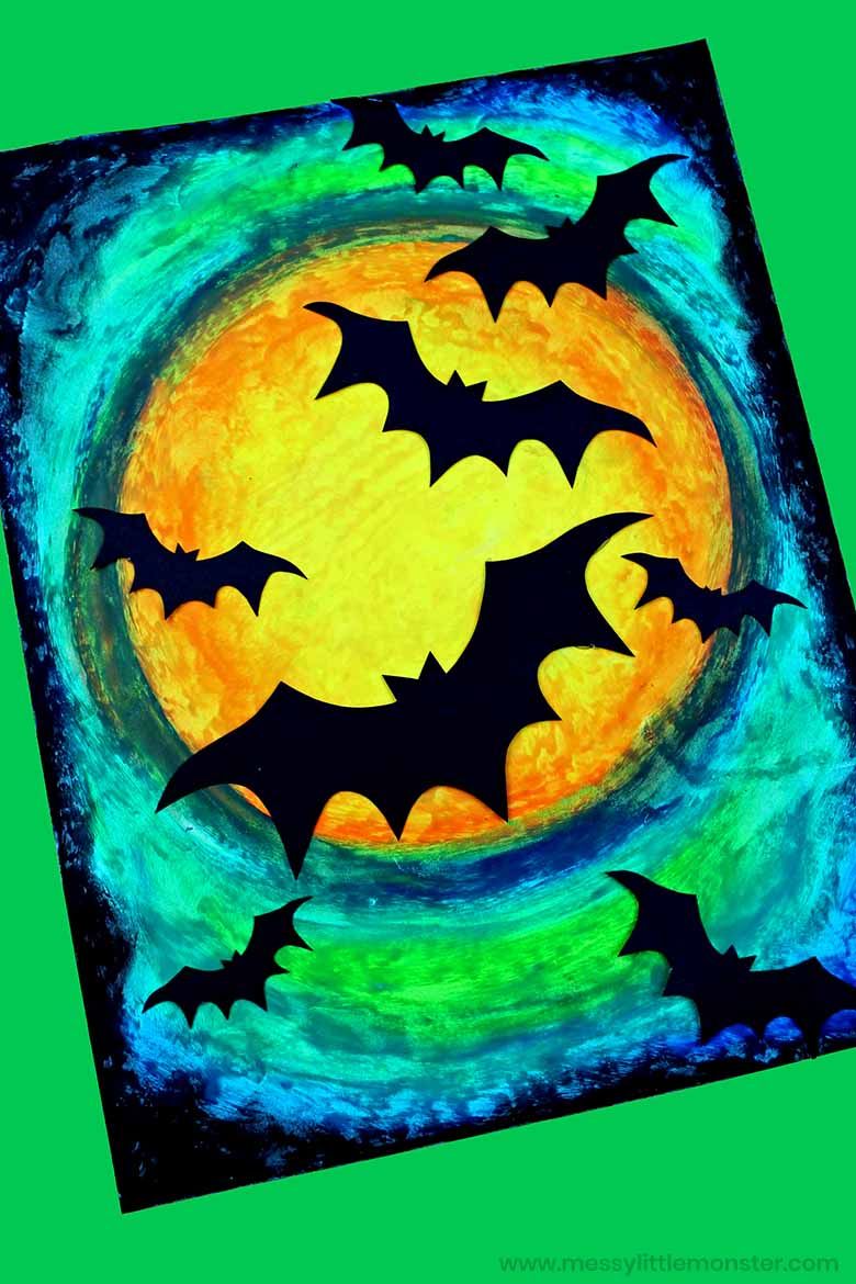 oil pastel Halloween bat craft