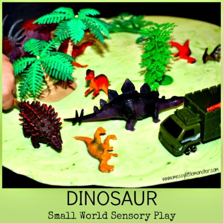 Oobleck pretend play dinosaur activity for preschool