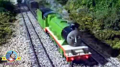 Two Thomas and friends Percy and Henry the tank engine passed each other on the railway main-line