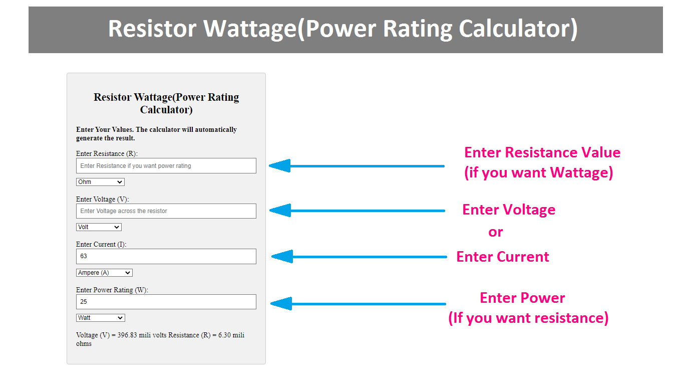 Resistor Wattage(Power Rating Calculator)