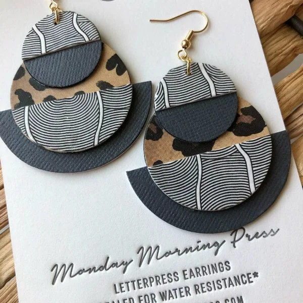 leopard print letterpress paper earrings