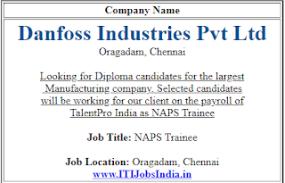 Danfoss Industries Pvt Ltd Rcruitment Diploma Holders for Oragadam, Chennai Location | Male & Female Both Can Apply