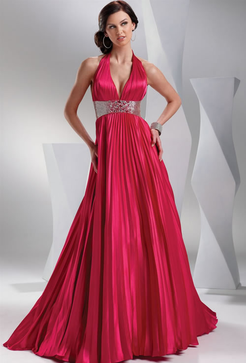 Red Plunging Neck Gown