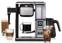 Ninja Coffee Bar Brewer System with Glass Carafe CF091, uses ground coffee, 5 brew types, 6 brew sizes, auto iQ 1-touch technology, LCD control panel, programmable clock, delay timer, Drip Stop, warming plate, frother,