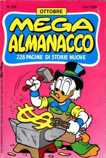 Almanacco Topolino 370 - Mega Almanacco 34 - Ottobre 1987 | ISSN 1123-878X | CBR 215 dpi | Mensile | Fumetti | Universo Disney
L'Almanacco Topolino iniziò ad essere pubblicato nel 1957 come continuazione degli Albi d'Oro, una rivista che proponeva, alternativamente, storie tratte dall'universo Disney e storie non-Disney.
Nei primi anni trenta, con il nome di Albi d'Oro, la testata Almanacco Topolino venne utilizzata per pubblicare albi speciali, stagionali o annuali come nella moda statunitense. Dall'ottobre del 1956 la testata ha affiancato e poi sostituito la serie degli Albi d'Oro, divenuto semplicemente una piccola dicitura in un quadratino in alto a sinistra.
Sull'Almanacco Topolino venivano preferibilmente pubblicati fumetti stranieri, principalmente a causa del suo formato più ampio che consentiva di pubblicare le storie tipicamente a quattro strisce dell'estero senza rimontarle o ridurle in dimensioni. Alcuni anni più tardi, nel gennaio del 1970, venne adottata una nuova numerazione, partendo dal 157, ovvero contando i numeri usciti dal gennaio 1957 in poi, che diventa così il primo numero ufficiale della serie. Fino al dicembre 1981, la rivista aveva la caratteristica di essere stampata alternando due pagine a colori e due in bianco e nero: dal mese seguente divenne invece interamente a colori.
Dal gennaio 1985 la rivista ha assunto un formato ridotto e ha cambiato il suo nome in Mega Almanacco e successivamente in Mega 2000 e in Mega 3000 (dal 2000). Nel corso degli anni novanta ha iniziato a presentare al pubblico anche storie danesi e brasiliane, oltre a quelle statunitensi e olandesi.
L'Almanacco Topolino è stato ripreso nel corso dell'aprile 1999 come trimestrale: presentava le ristampe delle più illustri storie mai pubblicate sulla prima serie. Si è conclusa con il numero 13 del marzo 2002.
Buona parte delle storie classiche apparse sulla prima serie della rivista sono ristampate sulla testata Le Imperdibili, che si avvale delle copertine di Marco Rota. Anche questa serie ha chiuso i battenti, con il numero 33 del settembre 2007.
La rivista ha avuto questi titoli:
- Albi d'Oro: inizia come settimanale, presentando anche storie non-Disney, quindi diventa mensile con storie solo Disney fino al dicembre 1956;
- Almanacco Topolino: dal gennaio 1957 fino al dicembre 1984;
- Mega Almanacco: partito con il numero 337, nel gennaio 1985;
- Mega 2000: partito dal numero 424, nell'aprile del 1992;
- Mega 3000: partito dal numero 521, nel maggio 2000;
- Mega: partito con il numero 596 ad agosto 2006, e terminato con il numero 613 a gennaio 2008.
Tutte queste serie sono da considerarsi un'unica collana in virtù della numerazione continua.