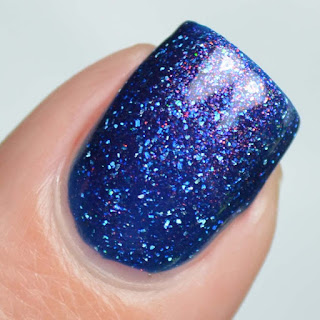 blue nail polish with copper flake