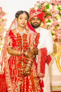 Glamorous shot of newlyweds at their wedding venue in Dharan by JMD Eventography