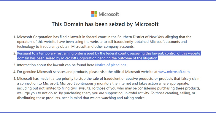 From The Hacker News – Microsoft Takes Legal Action to Crack Down on Storm-1152’s Cybercrime Network