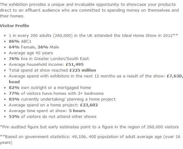 Ideal Home Show and NEC Wedding Show!: Target Audience and Demographic 