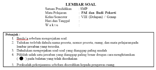 Soal dan Kunci Jawaban PAT PAI SMP Kelas 8 Kurikulum 2013 Tahun Pelajaran 2019/2020