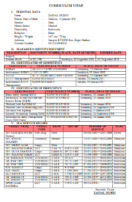 Contoh Curriculum Vitae Pelaut/Pelayar untuk Pendamping 