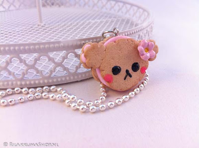 Kawaii cute Rilakkuma Cookie Strawberry, Chocolate Filled necklace