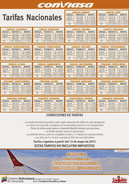 Conviasa aumenta en 270% sus tarifas nacionales. Tarifas incluyen Apure.