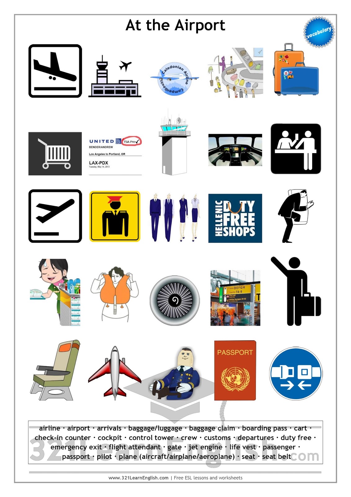 321 Learn English.com: Vocabulary: At the Airport (Level: B1)
