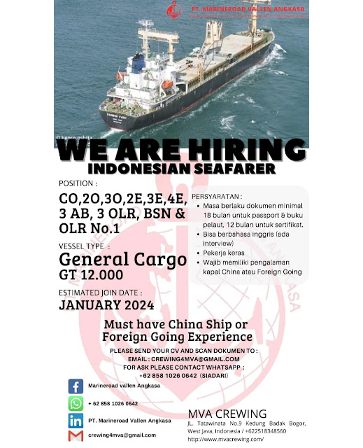 Lowongan Crew Pelaut Kapal General Cargo Join January 2024