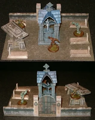 Walled Cemetery Paper Model with Mausoleum and Tombstones