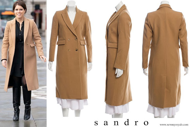 Princess Eugenie wore Sandro Paris Gaby Camel Coat