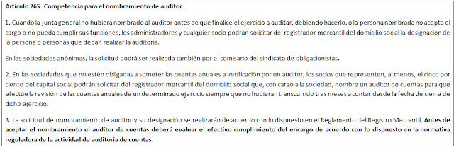 artículo 265 ley sociedades capital