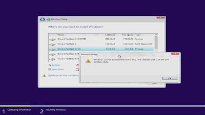 Cara Mengatasi Windows Cannot Be Installed To This Disk, The Selected Disk Is Of The GPT Partition Style #2