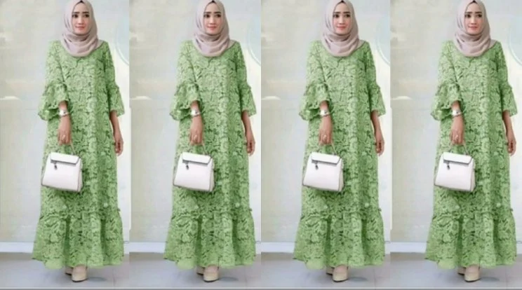 30 Model Gamis Brokat Di Bawah Rp200 Ribu Yang Stylish Dan - Pola baju gamis brokat