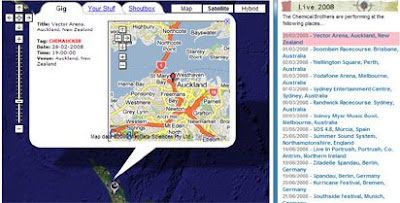 screen shot of the Chemical Brothers Tour Map