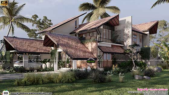 sloping roof style tropical Kerala home design