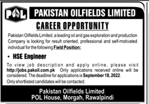 Pakistan Oilfields Limited POL Jobs 2022 - Jobs.pakoil.com.pk