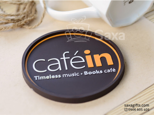 Lót ly cao su đổ khuôn in logo Café in màu nâu