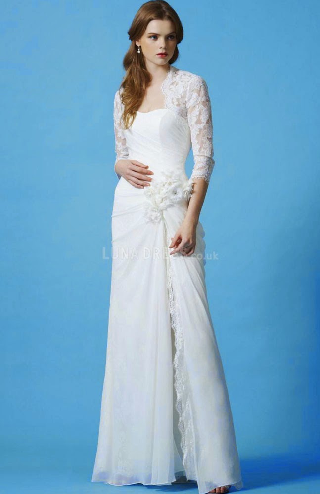  Casual  White  Wedding  Dresses  3 4 Length Sleeves Design