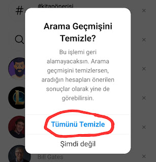 İnstagram arama geçmişi silme işlemi