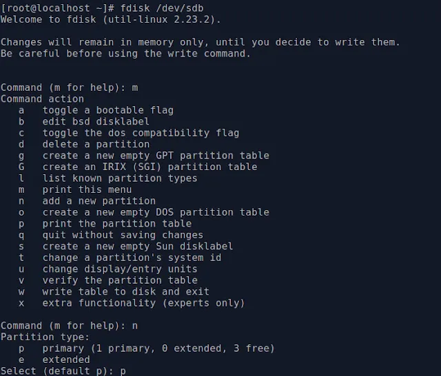 creating disk partitioning with fdisk commands