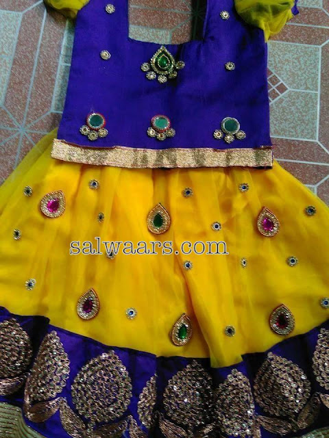 Yellow Blue Stone Work Kids Lehenga