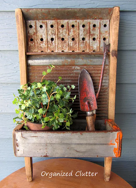 Photo of an upcycled wash board planter.