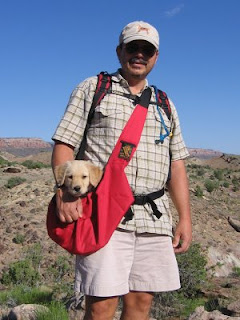 Scout riding in his sling