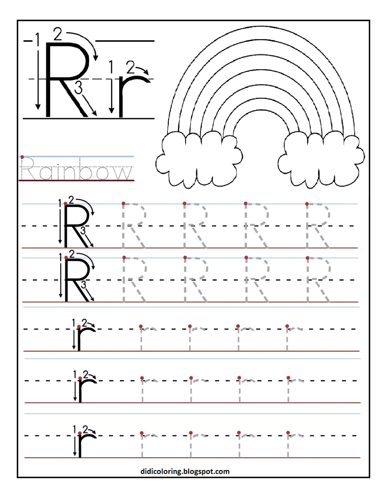 Free printable worksheet letter R for your child to learn and write dania rehman Kids Coloring Pages