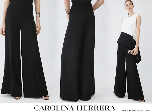 Queen Letizia wore Carolina Herrera black crepe wide-leg trousers