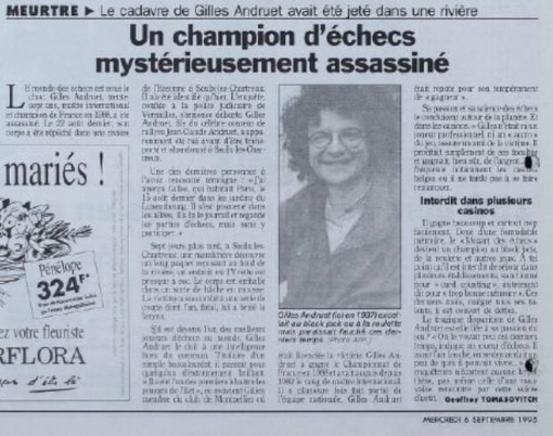 Le Parisien du 6 septembre 1995. Le corps de Gilles Andruet flottant à la surface de l'Yvette a été découvert par une maraîchère le matin du 22 août 1995 - Archives © le Parisien