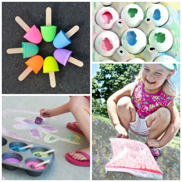 TONS of creative ways for kids to play with sidewalk chalk including recipes, crafts, experiments, and more! #chalkartkids #chalkpaint #chalkrecipe #chalkrecipesforkids #chalkactivitiesforkids #chalkexperimentsforkids #sidewalkchalkrecipe #sidewalkchalkideas #sidewalkchalk #activitiesforkids #growingajeweledrose