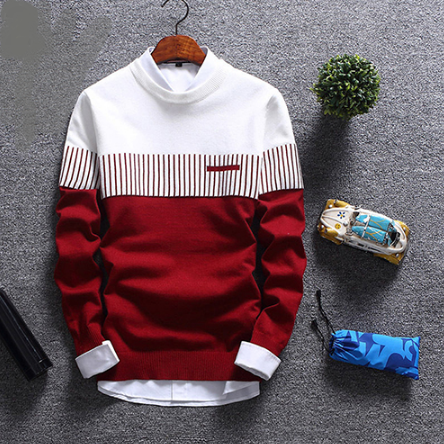 Men's Autumn Fashion Casual Strip Color Block Knitwear Jumper Pullover Sweater