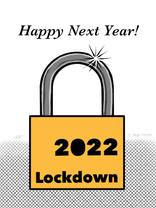 Gesloten hangslot 2022, met tekst erboven: Happy Next Year!